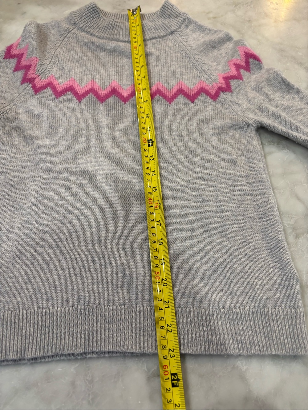 Saks Fifth Avenue Gray Pink Zigzag Yoke Wool Cashmere Sweater Womens XS - Picture 6 of 6